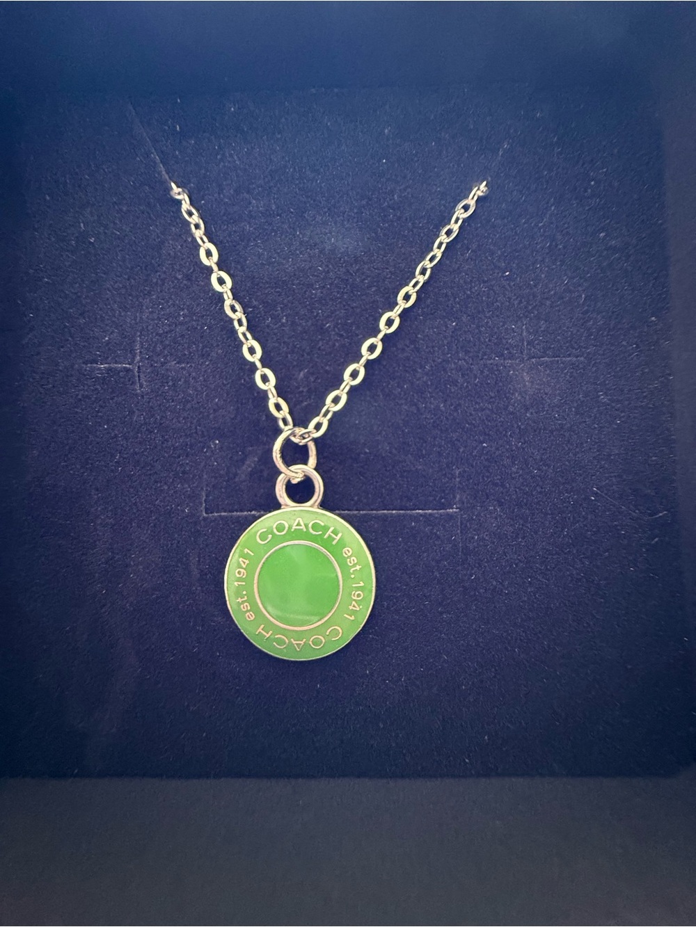 Coach Green Enamel Logo Pendant Necklace